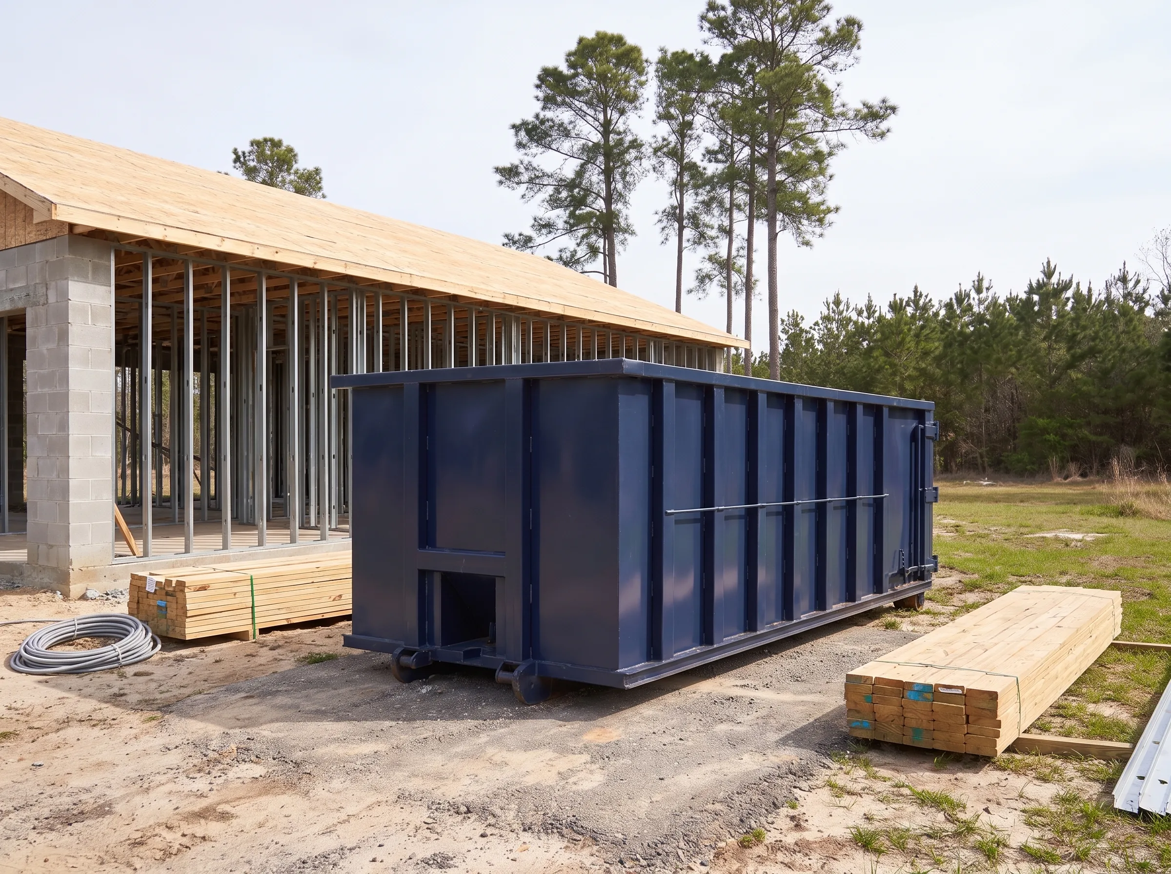 Roll-off dumpster being loaded in Charleston, SC